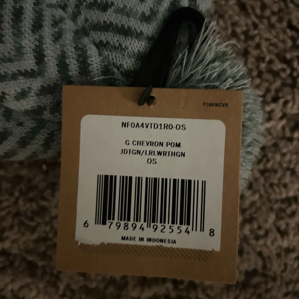 The North Face Kids Green Chevron Pom Beanie